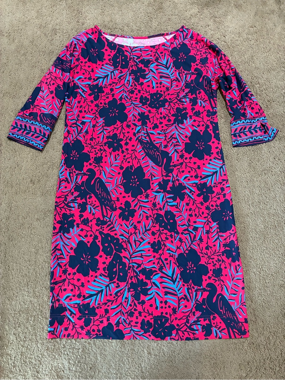 Lily Pulitzer Braedyn UPF 50+Dress in Ruby Red Heron My Own Print Women’s Size M